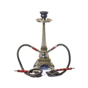 Rökande rör Eiffel Tower Arabian Shisha Double Pipe Hookah Ceramic Bowl Accessories Birthday Present Home Decoration T240423