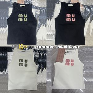 Women's Knitted Tank Tops Luxury Rhinestone Logo Knitted Vest Women Knits Tee Summer Casual Breathable Knit Vest