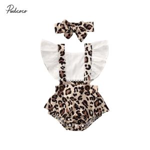 One-Pieces 2024 Baby Summer Clothing Newborn Infant Baby Girl Clothes Leopard Jumpsuit Bodysuit Headband 2Pcs Outfits