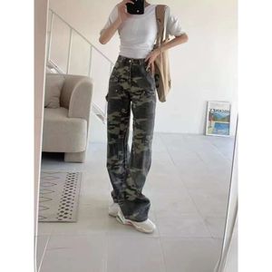 Women's Streetwear Camouflage Woman High Waist 2022 Trend Trousers Korean Fashion Cargo Pants Armygreen Y2k Straight Baggy Jeans 0410H23