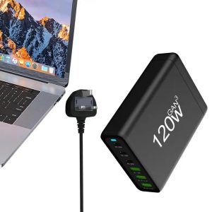 Şarj Cihazları USB Duvar Şarj Cihazı Bloğu 120W 6 Port PD QC Hızlı Güç Adaptörü Tip C Şarj Fişi Dizüstü bilgisayar tableti için iPad için iPhone için