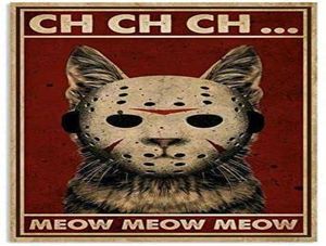 Horror Jason Cat Meow Metal Poster Wall Decor for Him Country Home Decor Vintage Tin Sign 8x12 inch4453204