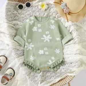 Sweaters Lovely Baby Girls Knitted Sweater Romper Autumn Casual Toddler Clothes Long Sleeve Crewneck Knitwear Floral Princess Jumpsuit