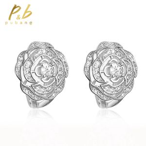 Orecchini Pubang Gioielli di lusso 925 Sterling Sterling Creat Moissanite Diamond Rose Clip Orecchini per il regalo per l'anniversario delle donne Spedizione gratuita