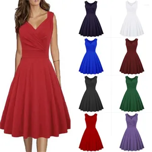 Casual Dresses Elegant Womens Cocktail Dress Red Black White V-hals ärmlös vintage Hepburn Short Prom 2024 Sexig kvällsfestklänningar