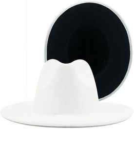 Simple Outer white Inner black Wool Felt Jazz Fedora Hats with Thin Belt Buckle Men Women Wide Brim Panama Trilby Cap 565860CM2152211