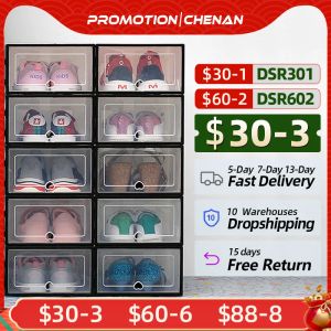 Parts 6 Packs Transparent Shoe Box Shoes Organizers Plastic Thickened Foldable Dustproof Storage Box Stackable Shoe Cabinet Sale