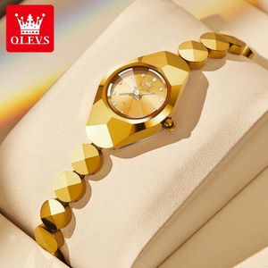 Wristwatches OLEVS 7007 Original Quartz Watch for Women Rhombic Mirror Waterproof Ladies Wristwatch Tungsten Steel Strap Luxury Womens Watch 240423