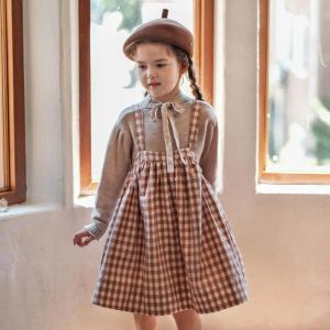 Sweaters 2022 Girls Japanese Baby Cotton Plaid Strap Dress Suspender Dress Infant Toddler Child Cotton Strap Skirt Outfit Baby Clothes