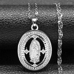 Pendant Necklaces Coquette Virgin Mary Copper Zircon Medal Necklace For Women Men Stainless Steel Silver Color Our Lady Guadalupe Jewelry