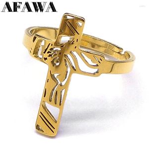 Cluster Rings Crown Of Thorns Jesus Christ Cross Ring For Women Men Stainless Steel Gold Color Crucifix Jewelry Anillos Hombre