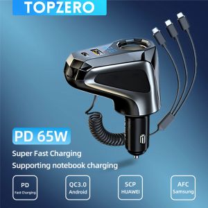 Chargers usb -зарядное устройство адаптер 12 В 24 В сигарета Splitter USB тип C 65W PD Fast Charge для iPhone MacBook ноутбук Samsung Huawei