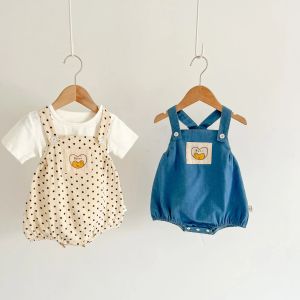 ワンピースIns夏の子供の女の子の男の子デニムストラップボディスーツ幼児の新生児幼児の赤ちゃんズボンジーンズオーバーオールキッズ服