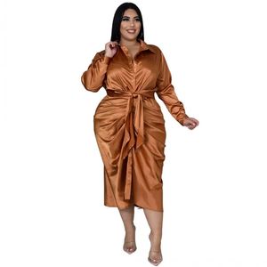 3xl 4xl 5xlプラスサイズの女性服スプリングエレガント長袖シャツドレス女性秋のローブパーティービッグ240417