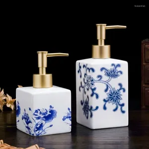 Liquid Soap Dispenser Blue And White Ceramics Lotion Bottles Square Hand Sanitizer Bottle Dispensing Bottling Bathroom Shampoo Shower Gel