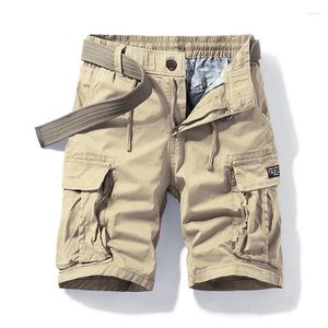 Shorts masculinos homens 2024 Moda de algodão de algodão de verão cáqui chaqui-bolso calças curtas casuais soltas militares táticos