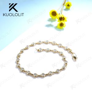 Strands Kuololit Moissanite Chain Bracelets for Women Solid 585 14K 10K Yellow Gold Bezel set Bracelet for Romantic Engagement Group Buy