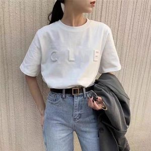 Women's T Shirts Designer Letter medium length short sleeved t-shirt for women with fashionable temperament loose and versatile half sleeved student top