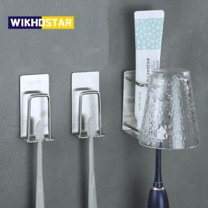 Heads WIKHOSTAR 1/2 pcs Stainless Steel Toothbrush Holder Shaver Cup Wall Mount Toothbrush Storage Rack Bathroom Accessories Set