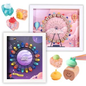 Box Baby Milk Teeth Photo Frame Box Children Teeth Keepsakes Souvenirs Storage Box Cartoon Planet Amusement Park Decoration Gifts