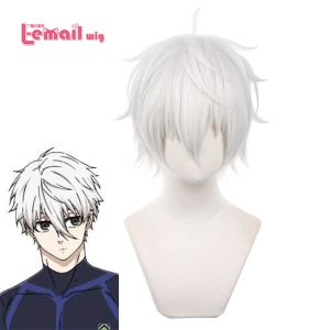 Peruklar leMail peruk sentetik saç anime mavi kilit seishiro nagi cosplay peruklar gümüş beyaz 30cm kısa bükülme ısıya dayanıklı adam peruk