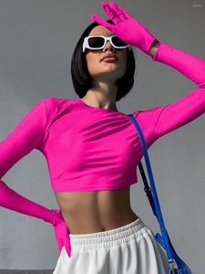 Magliette da donna stile di moda ins Internet Celebrity 2024 Autunno Solido Colore Minimalista Elegante Disco Shorts Midriff-Baring Long Sleeve