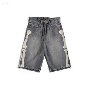 Pantaloncini da uomo kapital 22ss in stile giapponese ricamo osseo osseo fatiscente uomini per il tempo libero e donne denim vintage