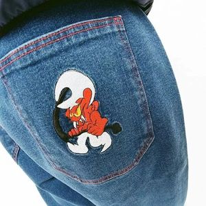 Straight Jeans Men Women American Gothic Embroidered Imp Wide Legged Pants Street Style Loose Couple Skateboarding Pants 240416