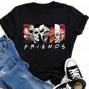 Стивен Кинг Хоррор персонажи напечатанная футболка для друзей мультфильм женские топы хлопковые хэллоуин и мужчины плюс размер 240412