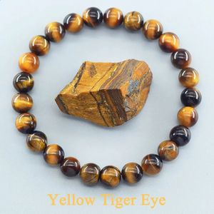 5A Natural Tiger Eye Bracelet Men and Women Charm Stone Jewelry Healing Buddha Elastic Rope Couple Crystal Bead 240423