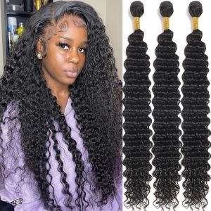 Tabela tece 10a Malásia Pacacos de cabelo de onda profunda 100% Humanos preços por atacado Pacote de cabelo virgem cor natural para mulheres negras