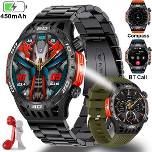 Exterior Militar Smart Watch Men Compass led Light Light 450 Mah Ai Voice Bluetooth Call Monitoramento da Saúde Men Waterspert Men Smartwatch