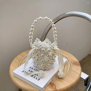 Drawstring Pearl Shoulder Bag Hand Beading Wedding Handbag Holiday Gift Evening Dinner