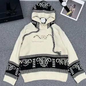 23ss Hoodie Women Designer Sweater Womens Autumn Fashion Black White Splicing Embroidery Pattern Hooded Sweaters Casual Drawstring Slim Knitwear