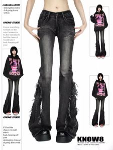 Frauen schwarze gotische gotische Baggy Flare Jeans Harajuku Y2k Ästhetische Jeanshose Punk Jean Hosen Vintage 2000er Jahre Trashy Clothes 240423