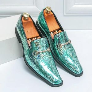 Casual Shoes Fashion Men Single Loafers Pu Fish Scale Leather With Metal Buckle Decoration Business Dress