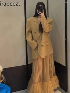 Zweiteiliger Kleid Fashion Senior Sense Lose Anzug Jacke Spleiß Mesh Gaze Rock Zweiteiler Frauen Spring Festland China Conjunto Feminino
