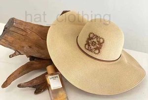 Wide Brim Hats & Bucket Designer 2023 Summer New Jacquard Embroidered Fisherman Pieced Leather Woven Beach Sunshade Straw Hat A46T