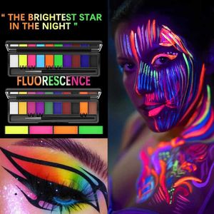 Farba ciała 10-kolorowa aktywacja wody malowanie UV Zestaw Zestaw twarzy Fluorescencyjna Fluorescencja Fluorescencyjna Kamuflaż Makeup Eyeliner D240424