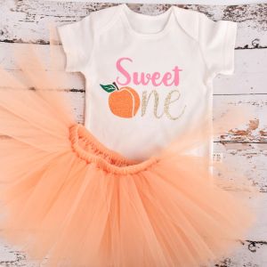Набор 1 год детские девочки персиковые тема дня рождения наряд пачки 1 -й день рождения костюм для малыша фото реквизит