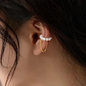 Örhängen Imitation Pearl Tassel Chain Non Pierced Ear Clip Earring for Women 1pc Chic Kpop Ear Cuff Helix Orbital Girlish Smycken EF017