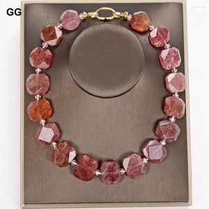Pendant Necklaces GG 19'' Natural Faceted Strawberry Quartz Chunky Rectangle Nugget Chokers Necklace