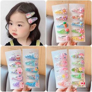 Hårtillbehör 5/10 datorer/Set Children Cute Cartoon Flower Hair Clips Girls Transparenta vattendroppar Quicksand Hairpins Kids Hårtillbehör