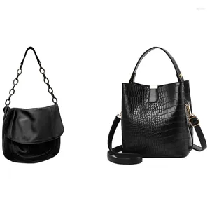 Shoulder Bags ASDS-Retro Alligator Bucket Women Crocodile Pattern Handbag Pu Purse Black & Vintage Leather