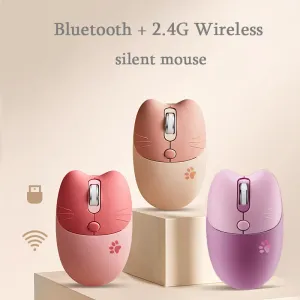 Camundongos fofos sem fio mouse bluetooth rosa ergonômico rosa óptico USB ratos kawaii modo duplo game roxo mouse silencioso para laptop PC computador