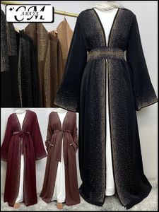 Etniska kläder som säljer Ramadan Rhinestone Cardigan Islamiska klänningar med fickor Kebaya Muslim Kimono Abaya Dubai Modest Women Eid