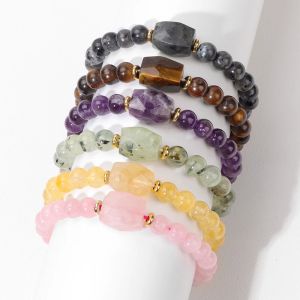 Strängar Square Shape Quartzs Armband For Women Men Natural Stone Crystal Beads Armband Amethysts Tiger Eye Prehnite Citrines Bandles