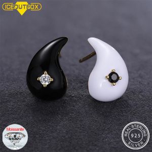 Earrings D VVS Moissanite New Women Black White Enamel Tear Drop Earrings 100% 925 Sterling Silver Couple Hip Hop Jewelry Earring Gifts