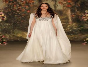 Sexy Wedding Dress 2021 Runway Sheer Neck Sparkling Beading Crystals Empire Maternity Wedding Dresses Chiffon Vintage Bridal Gowns2986368