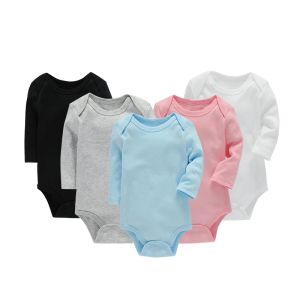 One-Pieces Basic Type Soft Organic Cotton Romper Long Sleeve Solid Color Newborn Infant Baby Creeper White Black Pink Blue Boy Girl Clothes